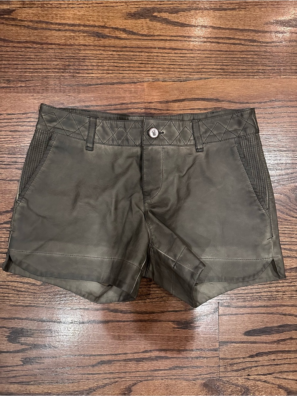 Pilcro and the Letterpress Olive Quilted-Waist Leather-Effect Shorts